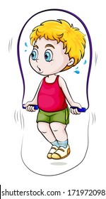 Illustration of a young boy playing skipping rope on a white background