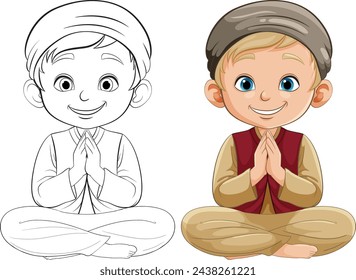 Illustration of a young boy praying with a smile