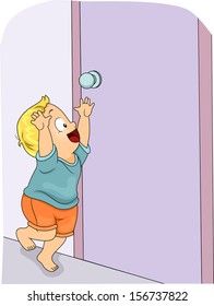 Illustration Of A Young Boy Reaching For The Door Knob