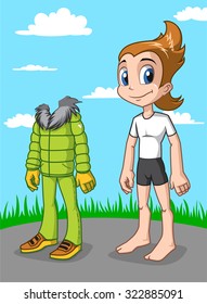 Illustration of a young boy with a removable clothes