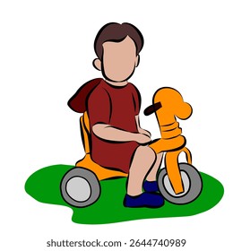 illustration of a young boy riding a tricycle