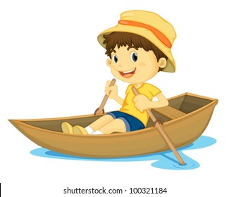 illustration of a young boy rowing a boat