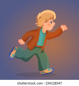 Illustration of a young boy running, vector eps 10