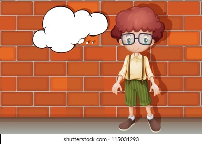 illustration of a young boy standing in front of wall