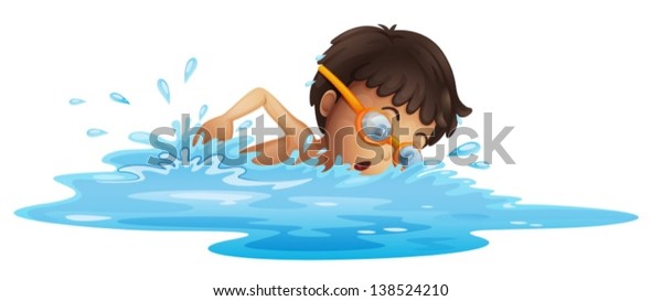 白い背景に黄色のゴーグルを持つ少年が泳ぐイラスト のベクター画像素材 ロイヤリティフリー