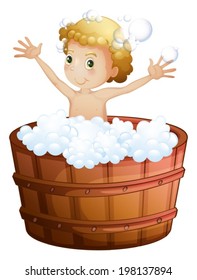 Ilustración de un muchacho bañándose en un fondo blanco