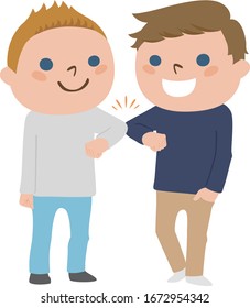 Illustration of young boys greeting with elbows together.