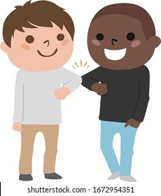 Illustration of young boys greeting with elbows together.