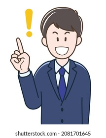 Illustration of a young businessman to explain the important point
