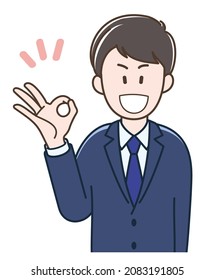 Illustration of a young businessman making an OK sign with his hand