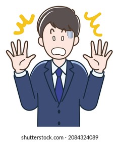 Illustration of a young businessman raising his hand in surprise