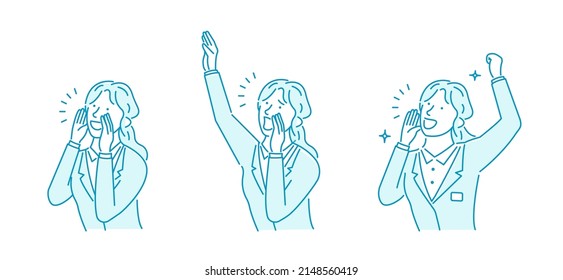 Illustration of a young businesswoman who shouts (screams or  cheers)