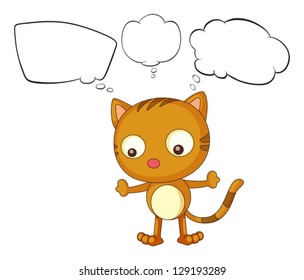 Illustration of a young cat with empty thoughts on a white background
