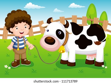 illustration of Young cattle and cow in farm