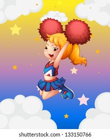 Illustration of a young cheerdancer performing with her red pompoms