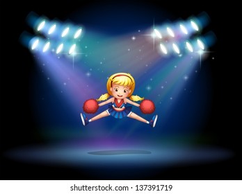 Illustration of a young cheerdancer performing at the stage