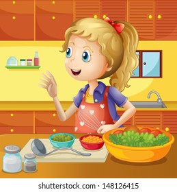 Illustration of a young chef in the kitchen