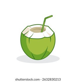 illustration of young coconut drink in cartoon style on isolated background