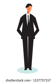Illustration of young and confident business man. Businessman in elegant suit isolated on white.
