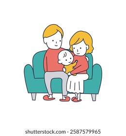 Illustration of a young couple with a baby