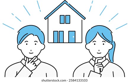 Illustration of young couple considering buying new home