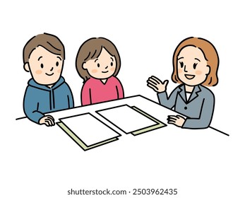 Illustration of a young couple consulting.
