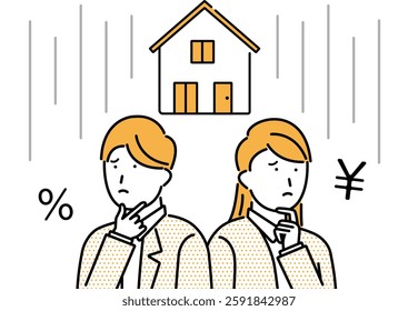 Illustration of a young couple feeling anxious about their new home