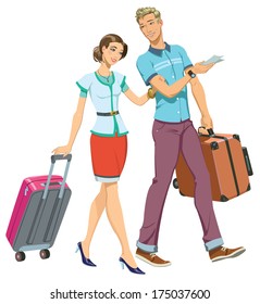 Illustration of a Young Couple going traveling