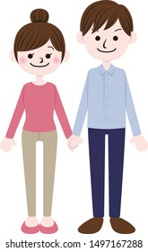 Illustration of a young couple holding hands