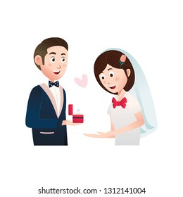 Illustration Young Couple Loving Propose Married