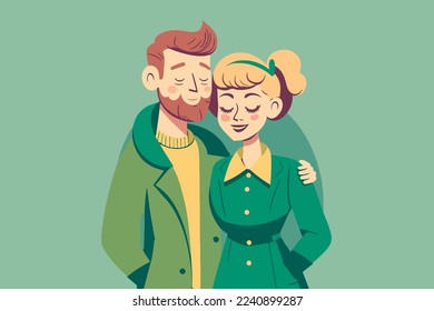 illustration of young couple portrait in love happy smiling joyful boy girl on valentine in vector flat color cartoon style
