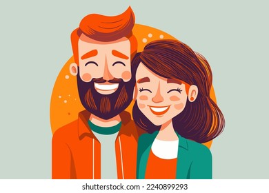 illustration of young couple portrait in love happy smiling joyful boy girl on valentine in vector flat color cartoon style