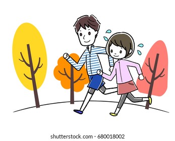 Illustration of a young couple running