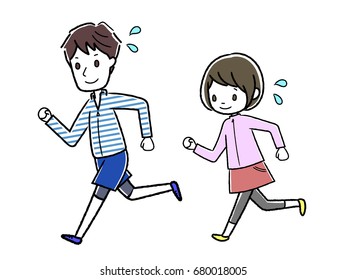 Illustration of a young couple running
