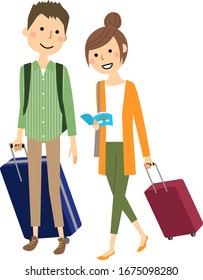 Illustration of a young couple traveling.