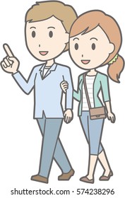 Illustration of a young couple walking