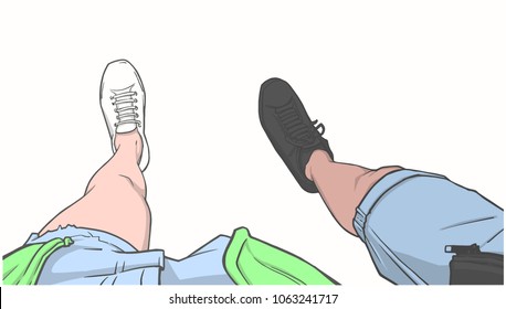 Illustration of young couple walking together in shorts