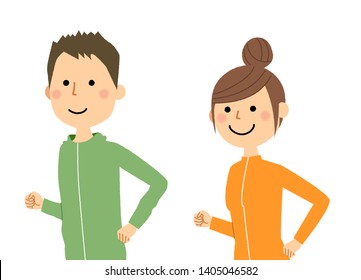 It is an illustration of an young couple who is jogging.