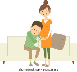 It is an illustration of a young couple who are looking forward to having a baby born.