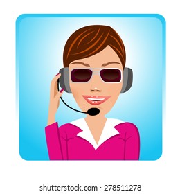 illustration of young customer service operator speaking into microphone