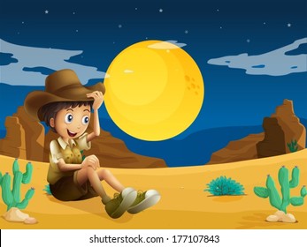 Illustration eines jungen Entdeckers am Nachtisch