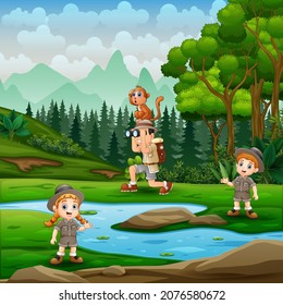 Illustration of the young explorer on the hill