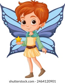 Illustration of a young fairy with colorful wings