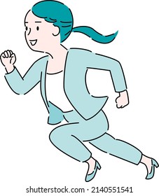 Illustration of a young female businessman running sideways