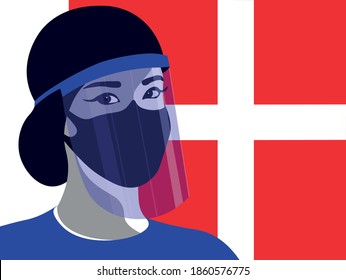 Illustration of a young female doctor wearing protection suit and face mask in hospital during coronavirus pandemic.. Health symbol. 