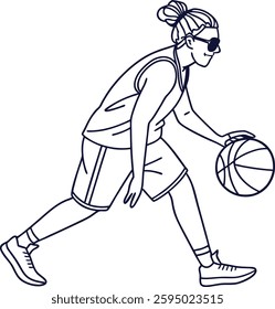 Illustration of a young female soccer player, dynamically jumping and successfully catching a soccer ball in midair, showcasing athleticism, coordination, and sports enthusiasm.