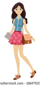 Illustration Of A Young Female Student Sporting A Preppy Look