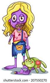 Illustration of a young female zombie on a white background