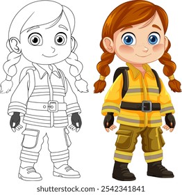 Illustration of a young firefighter in gear