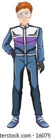 Illustration of a young firefighter on a white background